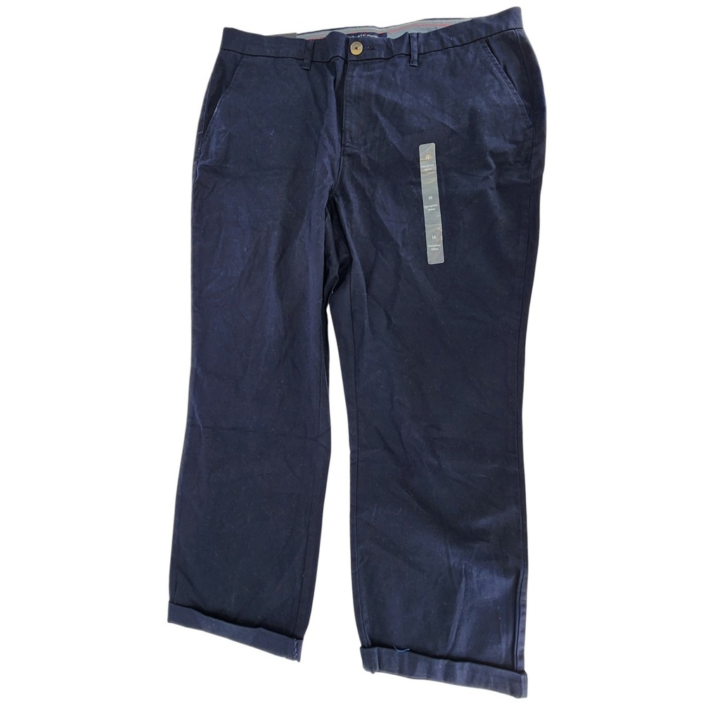 Tommy Hilfiger Hampton Chino Navy Blue Straight Leg Pants J7RK0035 Womens 16 NEW